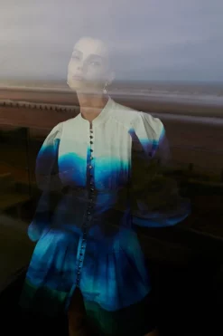 Outlet 👏 Karen Millen Nicolas Hughes Scenic Skyline Pintuck Mini - blue ⌛ -Occasionwear Popular Store womens blue nicolas hughes scenic skyline pintuck mini