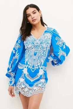 Flash Sale π Karen Millen Petite Cutwork Bead Drama Sleeve Woven π Dress - blue π 9 Flash Sale π Karen Millen Petite Cutwork Bead Drama Sleeve Woven π Dress - blue π -Occasionwear Popular Store womens blue petite cutwork bead drama sleeve woven dress