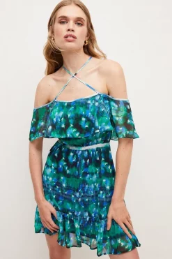 Budget 🛒 Karen Millen Petite Ditsy Floral Ruffle Woven Mini 👗 Dress - blue ⭐ -Occasionwear Popular Store womens blue petite ditsy floral ruffle woven mini dress