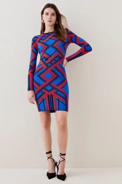 Best reviews of 😉 Karen Millen Placement Stripe Jacquard Knit Pencil Mini 👗 Dress 🥰 -Occasionwear Popular Store womens blue placement stripe jacquard knit pencil mini dress 1