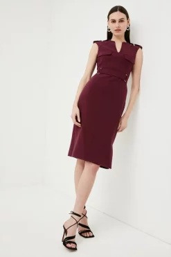 Budget 🤩 Karen Millen Square D Ring Pencil Midi 👗 Dress 😀 -Occasionwear Popular Store womens blue square d ring pencil midi dress 1