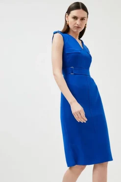 Budget 🤩 Karen Millen Square D Ring Pencil Midi 👗 Dress 😀 -Occasionwear Popular Store womens blue square d ring pencil midi dress