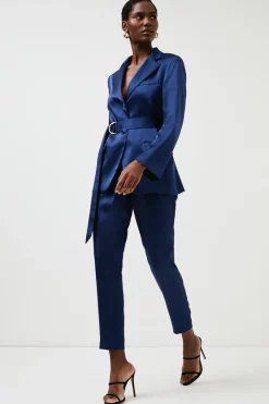 Best reviews of 🔔 Karen Millen Tailored Satin Slim Leg Trousers ❤️ -Occasionwear Popular Store womens blue tailored satin slim leg trousers 1