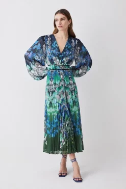 Best reviews of 😍 Karen Millen Tall Mirrored Ombre Floral Pleat Drama Woven Midi 👗 Dress - blue 🤩 -Occasionwear Popular Store womens blue tall mirrored ombre floral pleat drama woven midi dress