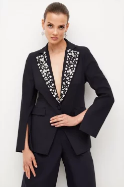 Top 10 ⭐ Karen Millen Compact Stretch Embellished Collar Jacket 👏 -Occasionwear Popular Store womens blush compact stretch embellished collar jacket