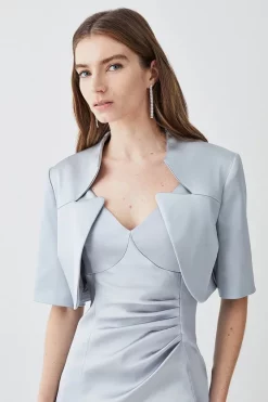 Hot Sale 🔥 Karen Millen Italian Structured Satin Notch Neck Cover Up Jacket 🔔 -Occasionwear Popular Store womens blush italian structured satin notch neck cover up jacket 1 1
