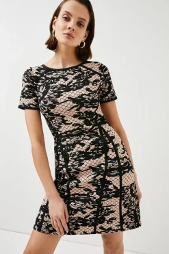 New 😀 Karen Millen Lace Jacquard Bandage Knit 👗 Dress 😀 -Occasionwear Popular Store womens blush lace jacquard bandage knit dress