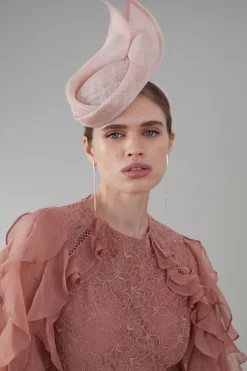 Budget 🎉 Karen Millen Leaf Detail Pillbox Fascinator 🎁 -Occasionwear Popular Store womens blush leaf detail pillbox fascinator