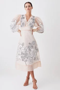 Discount 🤩 Karen Millen Petite Applique Organdie Woven Maxi 👗 Dress - blush 🥰 -Occasionwear Popular Store womens blush petite applique organdie woven maxi dress