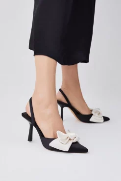 Coupon 🎉 Karen Millen Satin Extreme Bow Slingback Court Heel 😍 -Occasionwear Popular Store womens blush satin extreme bow slingback court heel