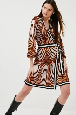 Budget ๐ Karen Millen Slinky Knit Animal Wrap ๐ Dress - brown ๐ 11 Budget ๐ Karen Millen Slinky Knit Animal Wrap ๐ Dress - brown ๐ -Occasionwear Popular Store womens brown slinky knit animal wrap dress