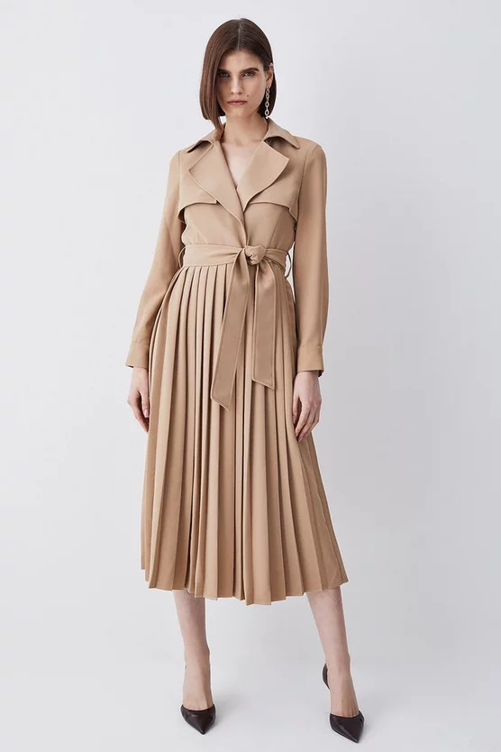 Hot Sale 🌟 Karen Millen Long Sleeve Woven Pleated Midi Trench 👗 Dress 😍 8 Hot Sale 🌟 Karen Millen Long Sleeve Woven Pleated Midi Trench 👗 Dress 😍 - Image 6