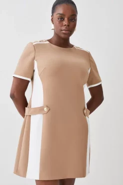 Deals 🤩 Karen Millen Plus Size Compact Stretch Tipped A Line Mini 👗 Dress - camel 🔔 -Occasionwear Popular Store womens camel plus size compact stretch tipped a line mini dress