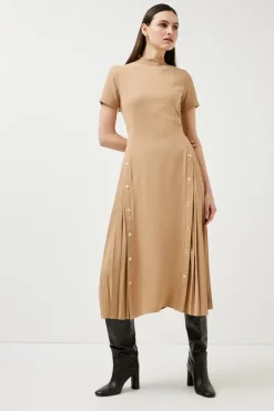 Best Sale 😉 Karen Millen Tailored Military Pleated Panel Midi 👗 Dress ⌛ -Occasionwear Popular Store womens camel tailored military pleated panel midi dress