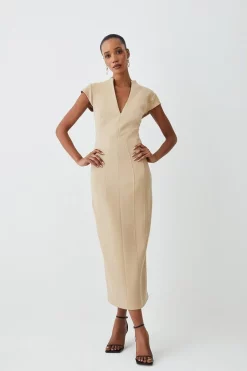 Buy 👍 Karen Millen Tall Structured Crepe Seam Detail Pencil Midi 👗 Dress - camel 🛒 -Occasionwear Popular Store womens camel tall structured crepe seam detail pencil midi dress