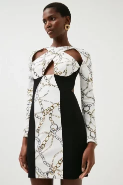 Brand new 😀 Karen Millen Chain Figure Form Stretch Woven Cut Out Mini 👍 -Occasionwear Popular Store womens chain chain figure form stretch woven cut out mini