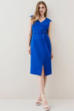 Budget 🎁 Karen Millen Compact Stretch Tab Belted Midi 👗 Dress ❤️ -Occasionwear Popular Store womens cobalt compact stretch tab belted midi dress 1