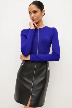 Deals 👍 Karen Millen Italian Structured Jersey Faux Leather Mini 👗 Dress 🛒 -Occasionwear Popular Store womens cobalt italian structured jersey faux leather mini dress