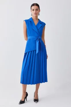 Hot Sale 🔔 Karen Millen Petite Military Pleat Short Sleeve Midi 👗 Dress - cobalt 🔥 -Occasionwear Popular Store womens cobalt petite military pleat short sleeve midi dress