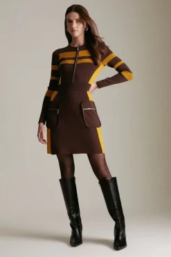 Flash Sale 😉 Karen Millen Sporty Ripple Stitch Colour Block Mini 👗 Dress 🤩 -Occasionwear Popular Store womens cobalt sporty ripple stitch colour block mini dress