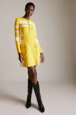 Flash Sale 😉 Karen Millen Sporty Ripple Stitch Colour Block Mini 👗 Dress 🤩 -Occasionwear Popular Store womens cobalt sporty ripple stitch colour block mini dress 3