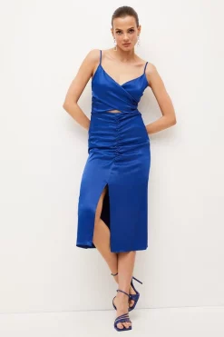 Discount ⌛ Karen Millen Viscose Satin Back Crepe Cut Out Maxi 👗 Dress 🎁 -Occasionwear Popular Store womens cobalt viscose satin back crepe cut out maxi dress 1