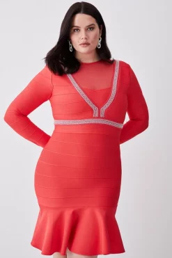 Wholesale 🎁 Karen Millen Plus Size Bandage Cut Out Detail Flippy Hem Mini 👗 Dress - coral 🌟 -Occasionwear Popular Store womens coral plus size bandage cut out detail flippy hem mini dress