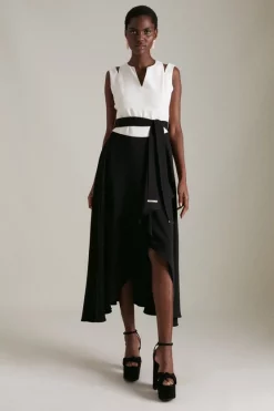 Best Pirce ⭐ Karen Millen Soft Tailored Waterfall Maxi 👗 Dress ⌛ -Occasionwear Popular Store womens coral soft tailored waterfall maxi dress 1