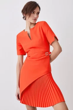 Promo 😉 Karen Millen Tall Tailored Military Pleat Short Sleeve Mini 👗 Dress ❤️ -Occasionwear Popular Store womens coral tall tailored military pleat short sleeve mini dress