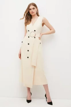 Outlet ❤️ Karen Millen Clean Tailored Belted Ring Midi 👗 Dress - cream ❤️ -Occasionwear Popular Store womens cream clean tailored belted ring midi dress