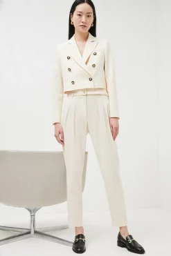 Deals 🌟 Karen Millen Clean Tailored Belted Slim Leg Trouser ✔️ -Occasionwear Popular Store womens cream clean tailored belted slim leg trouser