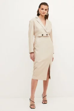 Buy 🛒 Karen Millen Leather Tux Pencil Midi 👗 Dress - cream 👍 -Occasionwear Popular Store womens cream leather tux pencil midi dress