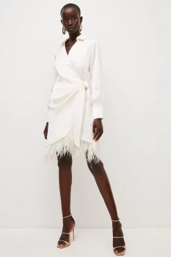 Best Pirce ๐ Karen Millen Satin Back Crepe Feather Hem ๐ Shirt Mini ๐ Dress ๐ฏ 16 Best Pirce ๐ Karen Millen Satin Back Crepe Feather Hem ๐ Shirt Mini ๐ Dress ๐ฏ -Occasionwear Popular Store womens cream satin back crepe feather hem shirt mini dress 1