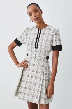 Wholesale ✨ Karen Millen Tweed Zip Detail Aline Mini 👗 Dress - cream 🔔 -Occasionwear Popular Store womens cream tweed zip detail aline mini dress