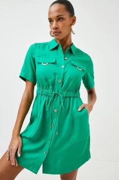 Outlet 🔥 Karen Millen Linen Viscose Woven Mini 👗 Dress ⭐ -Occasionwear Popular Store womens ecru linen viscose woven mini dress 1