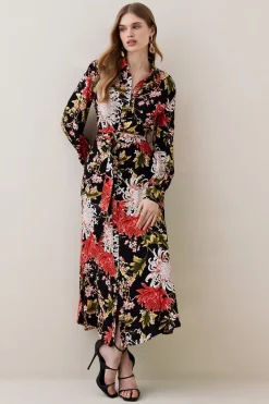 New 👍 Karen Millen Floral Belted Woven Midi 👚 Shirt 👗 Dress 💯 -Occasionwear Popular Store womens floral floral belted woven midi shirt dress