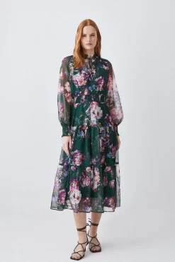 Coupon 🔥 Karen Millen Floral Shirred Detail Woven Maxi 👗 Dress 😀 -Occasionwear Popular Store womens floral floral shirred detail woven maxi dress