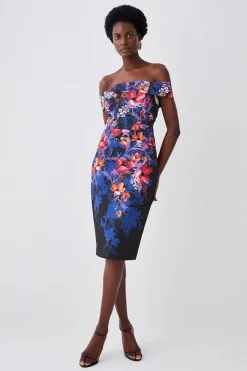 Best reviews of 👍 Karen Millen Italian Structured Stretch Midnight Floral Bardot Midi 👗 Dress 😍 -Occasionwear Popular Store womens floral italian structured stretch midnight floral bardot midi dress