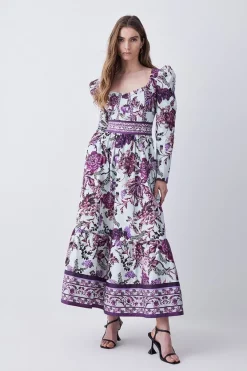 Coupon 🥰 Karen Millen Lydia Millen Tall Border Cotton Sateen Woven Midi 👗 Dress - floral 👏 -Occasionwear Popular Store womens floral lydia millen tall border cotton sateen woven midi dress