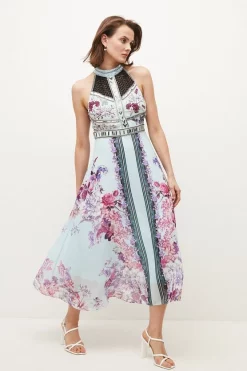 Top 10 🤩 Karen Millen Mirrored Floral Bead & Embroidered Woven Midi 🔥 -Occasionwear Popular Store womens floral mirrored floral bead embroidered woven midi
