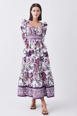 Deals 🧨 Karen Millen Petite Lydia Millen Border Cotton Sateen Woven Midi 👗 Dress - floral 🔥 -Occasionwear Popular Store womens floral petite lydia millen border cotton sateen woven midi dress