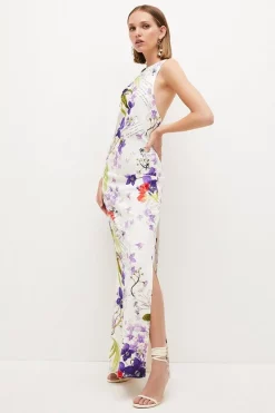Cheapest 🔔 Karen Millen Petite Scattering Viola and Tulipa Floral Compact Viscose Cross Back Maxi ❤️ -Occasionwear Popular Store womens floral petite scattering viola and tulipa floral compact viscose cross back maxi