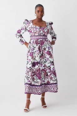 Deals 🤩 Karen Millen Plus Lydia Millen Border Cotton Sateen Woven Midi 👗 Dress - floral 🔔 -Occasionwear Popular Store womens floral plus lydia millen border cotton sateen woven midi dress