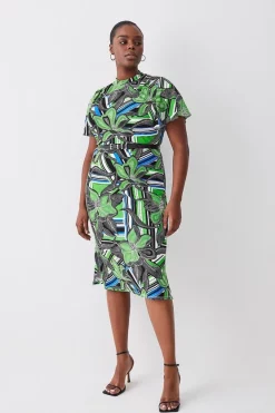 Promo ⭐ Karen Millen Plus Size Angel Sleeve Viscose Blend Jersey Midi 👗 Dress ✔️ -Occasionwear Popular Store womens floral plus size angel sleeve viscose blend jersey midi dress