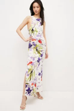 Best deal 🔔 Karen Millen Scattering Viola and Tulipa Floral Compact Viscose Cross Back Maxi 😍 -Occasionwear Popular Store womens floral scattering viola and tulipa floral compact viscose cross back maxi