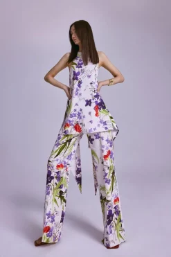 Promo 😉 Karen Millen Scattering Viola and Tulipa Floral Compact Viscose High Waist Trouser 🛒 -Occasionwear Popular Store womens floral scattering viola and tulipa floral compact viscose high waist trouser