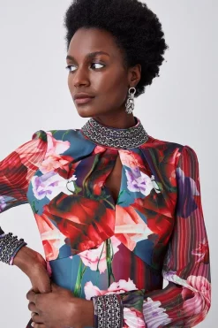 Best Pirce 😍 Karen Millen Tall Diamante Trim Floral Woven Mini 👗 Dress 😉 -Occasionwear Popular Store womens floral tall diamante trim floral woven mini dress