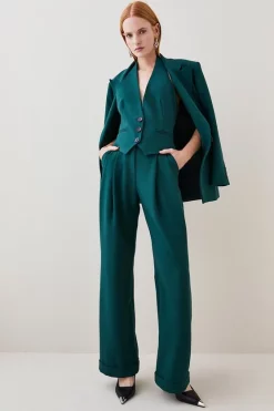 Budget 💯 Karen Millen Structured Crepe Wide Leg Trouser - forest 🎉 -Occasionwear Popular Store womens forest structured crepe wide leg trouser