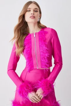 Deals 🧨 Karen Millen Bandage Feather Trim Co-ord Top - fuchsia ❤️ 13 Deals 🧨 Karen Millen Bandage Feather Trim Co-ord Top - fuchsia ❤️ -Occasionwear Popular Store womens fuchsia bandage feather trim co ord top