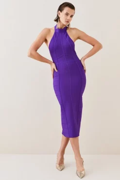 Cheapest 😀 Karen Millen Bandage Knit Halter Neck Figure Form 👗 Dress ✨ -Occasionwear Popular Store womens fuchsia bandage knit halter neck figure form dress